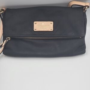 Kate Spade Black Foldover Crossbody Bag Nylon & Leather | Adjustable Strap